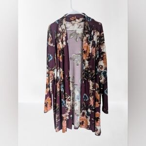 Reborn J Women's Floral Long Cardigan with Elbow Patches - XL